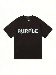 Breathable Cotton T-Shirt With Purple Letter Print, Casual Summer Tee In Black & White - 黑色 - 查看 1