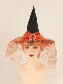 1pc Polyester Witch Hat, Black Oxford Cloth Witch Hat For Halloween Party, Festival, Pointed Wizard Hat For Theme Party - Orange - View 1
