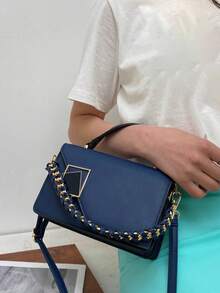 1 Piece Mini Chain Flap Bag With Lock Closure, Elegant Crossbody Bag For Women, Portable Shoulder Bag For Work, Shopping And Travel, Versatile Handbag For All Seasons - Màu xanh lam - Xem 3