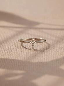 GAGAFEEL 1 einfacher, stilvoller und kompakter S925 Sterling Silber Kreuz Ring mit Zirkonia Einlage, vielseitiges Tagesgeschenk für Frauen