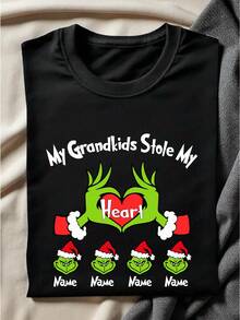 Custom My Grandkids Take My Heart T-Shirt, Grandparents Christmas Shirt With Kids Name, Grandma Xmas Gift, New Grandma Winter Holiday Tee, Christmas Gift For Grandpa. CU-213