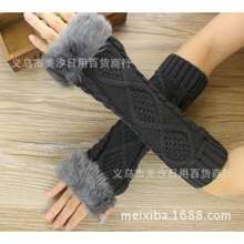 Korean Version Of Autumn And Winter Medium And Long Imitation Rabbit Fur, Wool Gloves, Driving And Riding Twist Knitted Arm Cover Wholesale - 黑色 - 查看 5