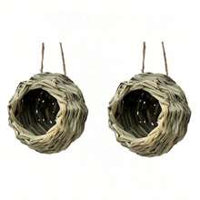 1只手工編織草鳥巢，球形圓口鸚鵡屋，適用於戶外裝飾，全年適用，隨機顏色（天然顏色差異屬正常現象） - 彩色 - 查看 10