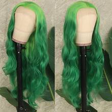 13x4 HD Lace Front Wig Ombre Pink Red Color Long Body Wave Synthetic Hair 180% Density Pre-Plucked Glueless Red Ombre Colored Long Wavy Hair 26 Inch Free Part Soft Natural Look For Women Versatile Styling Options - Green Ombre - 查看 3