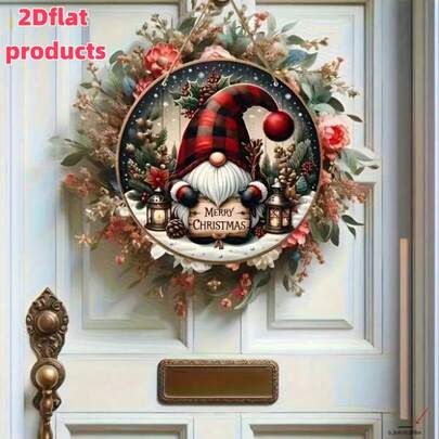 2D Flat, 1pc Christmas Farmhouse Style Decoration, Round Wooden Door Hanging Ornament, Suitable For Indoor And Outdoor, Thanksgiving And Christmas Decor, Best Holiday Gift, Rustic Charm, Seasonal Home Decor, No Power Required.
