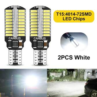 TOAUTO 2pcs Canbus T15 W16W 921 912 T16 902 LED Bulbs 72pcs 4014SMD Super Bright 5.5W 1500LM Car Reversing Light 6000K White 12V