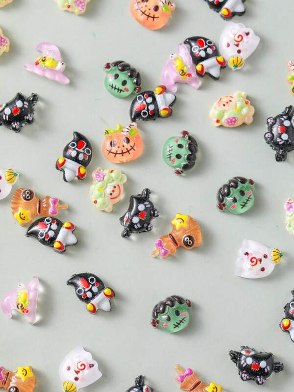 Halloween 20pcs/35pcs/50pcs/70pcs Multiple Quantity Choices Cartoon 3D Nail Decoration Embossed Cute Pumpkin Ghost Bat Devil Eye Spider Cat Hat Spider Web Y2K Violin Nail Jewelry DIY Character Statue Series Y2k Nail Supplies Nail Gemstones Nails Suitable For Parties Women Nail Salons Long And Short Nail Accessories European Festival Celebrations Japanese And Korean Style Nail Decorations