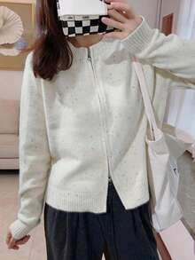 Embroidered Knit Cardigan For Women, New Korean Style Versatile Sweater Jacket, Autumn - White - View 4