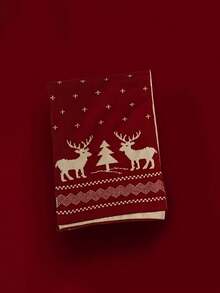 1 pieza Bufanda con tema navideño, bufanda roja con diseño de árbol de Navidad y renos, regalo de vacaciones navideñas