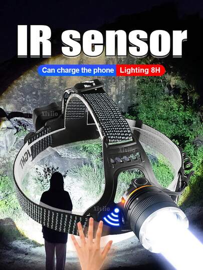 Newest Super Bright XHP70/30W LED Headlights High Power Sensor Headlamp Flashlights High Light Use 2*18650 Battery Telescopic Zoom Spotlights Outdoor Work Head Torch Outdoor Camping Night Running Lights