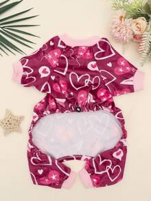 1件爱心印花宠物睡衣，防舔防掉毛，可爱狗狗猫咪家居服 - 彩色 - 查看 3