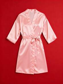 1 PC Customizable Text Women's Short-Sleeve Robe, Christmas Pajamas For Chrismas Gifts, Lightweight Bathrobe, Sexy Short Nightdress, Casual Kimono Style, Elegant, Soft, Shiny, Cute, Lightweight Printed Pyjamas, Valentine's Day, Wedding Anniversary Gift.