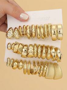 1-18pairs Fashionable Big Size Glossy Gold Spray-Coated ABS Plastic Earring Set, Skin-Friendly, Minimalist Geometric Earrings For Ladies'All-Day Wear