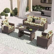 HANDONTIME 8Pcs Patio Cushion Covers Stretch Outdoor Couch Cover Cushions Outdoor Furniture Waterproof Patio Furniture Cover Pets Sofa Covers Washable (Khaki,Cover Only) - C:花葉 - 查看 3