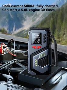 5000A峰值便携式汽车应急启动器，带空气压缩机、应急电池组、2.11加仑（汽油版）、1.72加仑（电池版）、150 PSI轮胎充气泵、12V汽车电池应急启动器、五合一功能、电池充电器