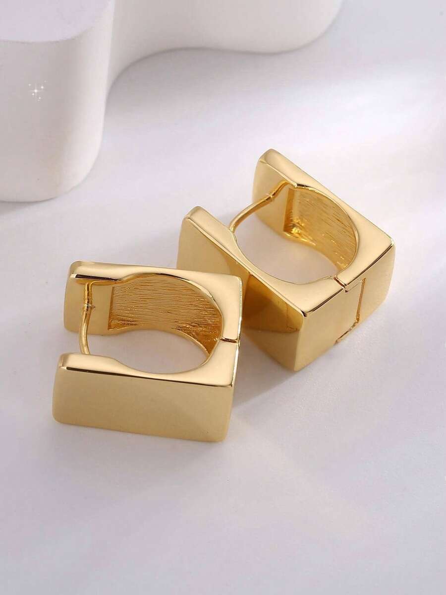 Gold 3D Square Earrings, Fashion Jewelry Accessories For Women, Suitable For Daily, Festival, Party, Wedding