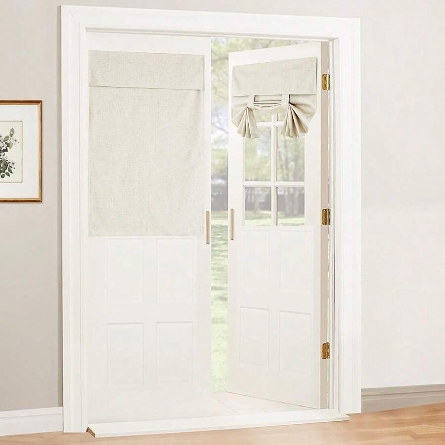 100% Blackout Curtains For Small Window, Linen Textured Blend Insulating Privacy French Door Curtains Tie Up Shades For Kitchen Storage Cabinet Basement, W 30 X L 40, Ivory, 1 Panel - 象牙英吋 - 查看 1