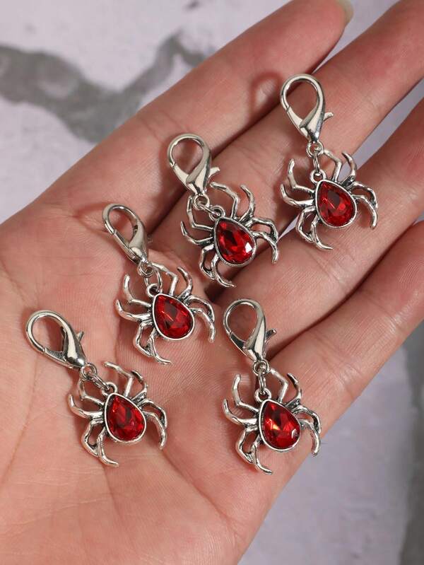 5 piezas Colgante decorativo de araña roja con estilo gótico vintage con rhinestones, adecuado para hombres y mujeres