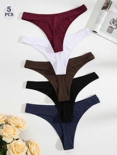 5pcs/Pack Women's Comfortable Thong Panties, Soft Underwear Suitable For Sports And Daily Wear, Multi-Pack, Size XS-XL, All Season