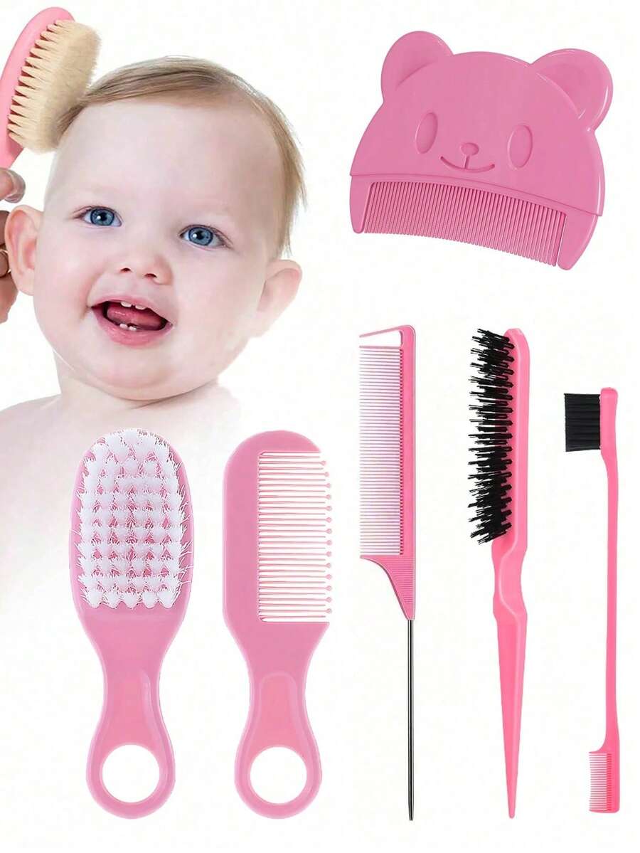 6/3/2/1pc Baby Hairbrush Set, Suitable For All Hair Types, Durable ABS Handle, Newborn Head Care Hairbrush Set For Hair Styling