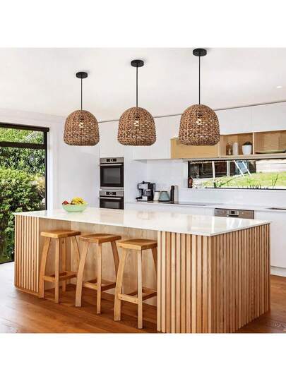 1PS Hang Luminaire Rattan Verlichting Bohemian Light, Woven Adjustable Kitchen Isl Corridor, Bedroom, Dining Table, Living Room E26 Socket (Bulb Not Included) view 4