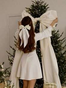 1pc Large Beige Satin Christmas Tree Bow,Wedding Decor Bow,Christmas Decorations,2025 Xmas Aesthetic,Satin Bow Tree Topper-Elegant Christmas Tree Bow In Beige/Red Oversized Bow For Christmas Winter Decor,Room Decor,Home Decor,Door Decor, Decorations Big Bow For Backdrop Birthday Party Room Wall Decor Ribbon Tie Hanging Gift Wall Decor Photo Prop Perfect For Bridal Shower Wedding Party Decor