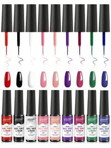 9pcs/Set Nail Gel Liner Pens, 3D Effect Gel Nail Polish Fine Brush, DIY Nail Salon Design At Home, Gift For Girls Nails - Multicolor - View 9