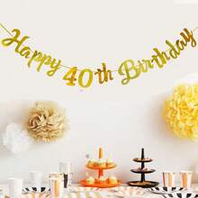 1 cái Cờ treo trang trí sinh nhật lần thứ 13/16/18/21/30/40/50/60 màu vàng, biểu ngữ kỷ niệm, đồ trang trí tiệc vui vẻ - Vàng - Xem 4