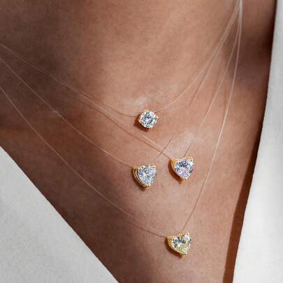 Cross-Border New Arrival Transparent Invisible Fishing Line Necklace Graceful Personality Heart-Shaped  Clavicle Chain Mermaid Tears Necklace For Women