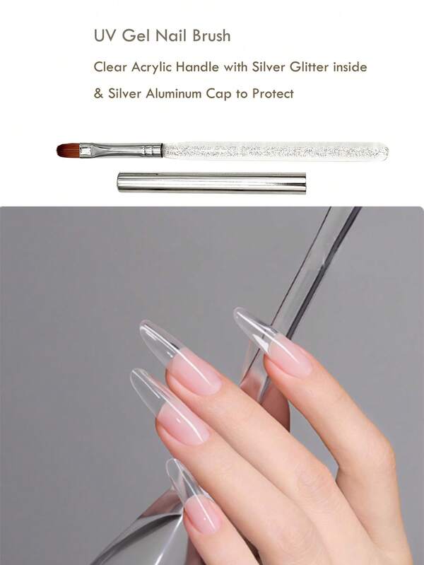 1 peça de pincel de gel com cabo transparente e glitter para unhas, caneta de extensão de gel, pincel de gel UV Builder, ferramentas de manicure com cabo de leite, extensão de unha acrílica, pincel de desenho para escultura, pincel de detalhamento de unhas, pincel para arte de unhas faça você mesmo, suprimentos para salão de beleza