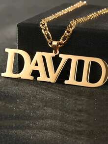1Pc Custom Name Necklace For Men Personalized Nameplate Pendant Fashionable Elegant Style Stainless Steel Figaro Chain Father's Day Ideal Custom Jewelry Christmas Gift - Gold 3 - View 6