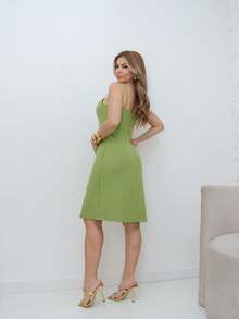 Short Strappy Dress Tailored By L'aube Brille Mode II - Màu xanh Ô liu - Xem 4