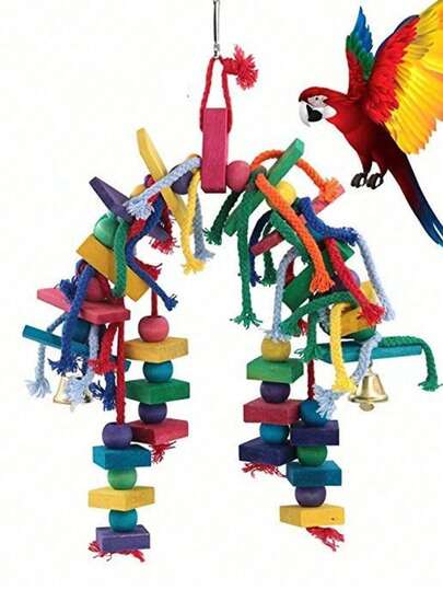 1pc Random Color Parrot Colorful Wooden Block Chew Toy, Parrot Toy, Bird Toy