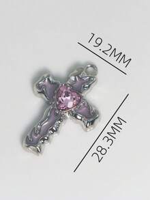 5pcs Alloy Stylish Wing Cross Heart Shaped Rhinestone Pendant, 35*30mm, DIY Phone Chain, Bag, Necklace, Earrings, Keychain, Jewelry Accessory