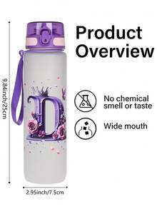 1pc 1000ml/32oz Plastic Water Bottle With Handle And Straw, 3D Printed With 26 Letters, Butterfly And Rose Patterns, Suitable For Travel And Car Use, Great Gift For Friends, Couples, Birthday, Thanksgiving, Valentine's Day