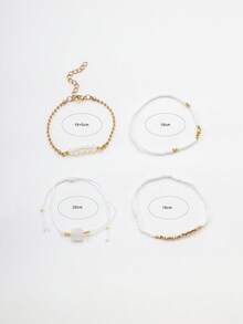 4 piezas Pulsera elástica con cuentas de arroz CCB y cristal sintético, accesorios de moda minimalista y estilo de playa personalizado para mujeres (cuentas de arroz surtidas, sin posicionar)