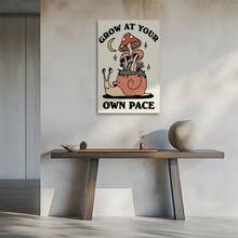 1Pc 2D Flat Printing Snail Mushroom, Naturally Grown, Illustration Art Style Slow Life Philosophy, Moon And Stars Embellishment, Hand-Drawn Cartoon Style Personalized Decoration, Warm And Healing, Modern Minimalist Style Canvas Wall Art For Living Room Office Wall Decor For Bedroom Bathroom Framed Wall Poster Art Prints Ready To Hang Pictures Home Decorations - 彩色 - 查看 2