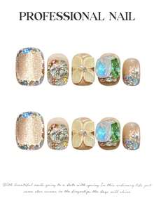 10pcs Elegant Ice-Transparent Flower Cat Eye Handmade Press On Nails Short Oval Fake Nails, Full Diamond Glitter, 3D Floral Decoration, Christmas Valentine'S Day Fake Nails, With Jelly Glue And Nail File, For Party Decoration & Daily