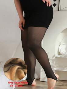 1pc 230g/95g Plus Size Faux Sheer Thick Thermal Lined Women's Warm Tights, Soft Fuzzy Thermal Pantyhose, Fashionable Minimalist Black Stockings For Daily Wear, Halloween & Christmas Tights, Suitable For 5-25°C - Black - View 18