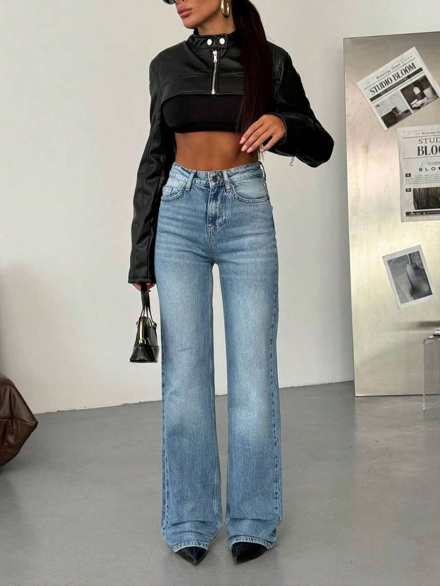 SQUALO Chocolate Brown High-Waisted Wide Leg Jeans