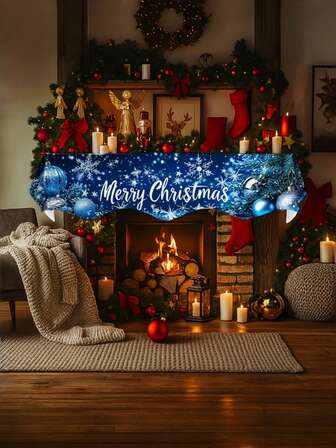 1 件超长壁炉架围巾 - 冬季童话圣诞装饰，带蓝色雪花，圣诞横幅 - 大尺寸 78.7x19.6 英寸壁炉架装饰，适用于客厅、厨房、节日派对 - 耐用涤纶壁炉罩 - 易于挂钩 - 圣诞家居装饰，节日雪花设计，优质面料，季节性装饰