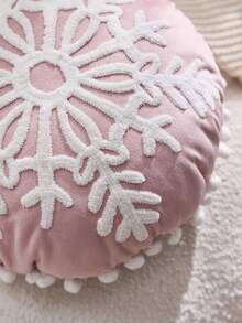 1 Stück Weihnachts-Rot Schneeflocke bestickte runde Kissenbezug, geeignet für Inneneinrichtung, Weihnachtsdekokissenbezug, Kissenfüllung nicht enthalten