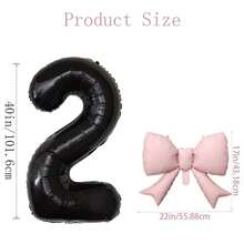 2pcs/Set 40-Inch Black Number Shaped Foil Balloons With Pink Matte Bow Decor, Suitable For Birthday Party, Wedding, Outdoor Event, Anniversary, Holiday, Thanksgiving, Harvest Season, Valentine's Day, Christmas, Party Celebration Atmosphere And Backdrop Decoration - Black - View 4