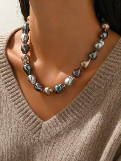 1 colar de pérolas barrocas estilo vintage, elegante, com fecho magnético assimétrico, adequado para festas noturnas (o tamanho das contas feitas à mão pode ter pequenas variações)