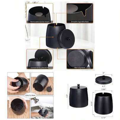 Black Cool Ashtrays With Lid, Smokeless Ashtrays Cigarettes Indoor Outdoor Smell Proof Windproof Ash Tray Outdoor Ashtray Patio Outside Home Modern DecorLarge, Black