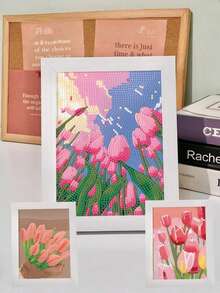 1set Tulip Diamond Painting Kit, DIY Materials With Frame, New Design Floral & Plant Diamond Art - Tulip D - View 4
