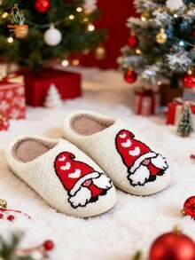 带孩子出门散步！一双时尚可爱的圣诞老人毛绒拖鞋，男女皆宜。生日礼物、圣诞礼物、惊喜礼物、圣诞必备品、毛绒拖鞋、温暖圣诞、雪人毛绒拖鞋 - 白色 - 查看 2