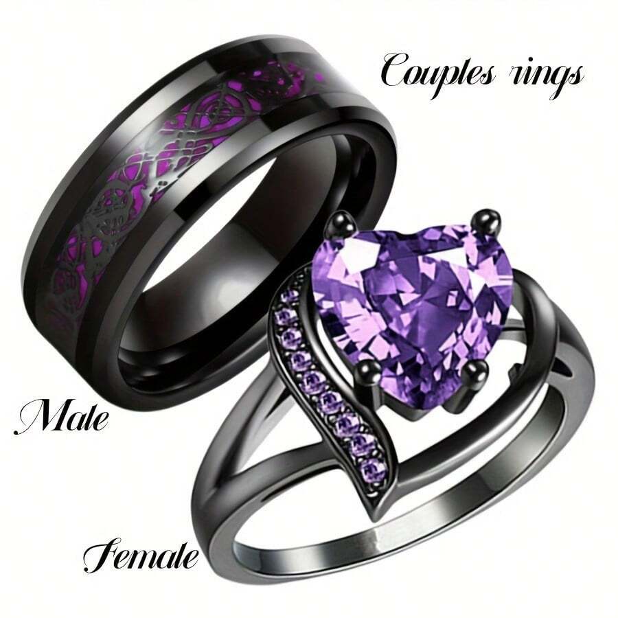 Women's Rings With  Purple & Blue Gemstones & Men's Stainless Steel Dragon Pattern Rings Stylish Couple Bands Suitable For Daily Couple Wear, Dating Matching & Holiday Gifts - Nhẫn nam thép không gỉ họa tiết rồng màu đỏ - Xem 1