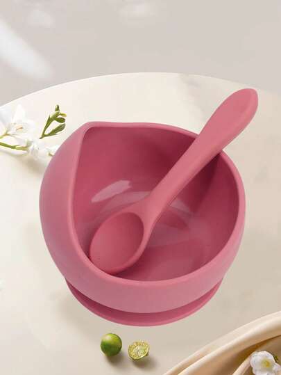 Ciotola per alimenti per bambini con cucchiaio; Ciotola per mangiare per bambini; Ciotola con ventosa; Ciotola in silicone anti-caduta e durevole.