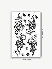 1pc Herbal Temporary Tattoo Sticker, Lasts 7-14 Days, Henna Flower Pattern, Washable PVC Material, Disposable, Waterproof & Sweat-Proof, Suitable For Waist & Knee, Non-Reflective, Realistic Tattoo, Suitable For Fashion Enthusiasts Daily Use - Black - View 2